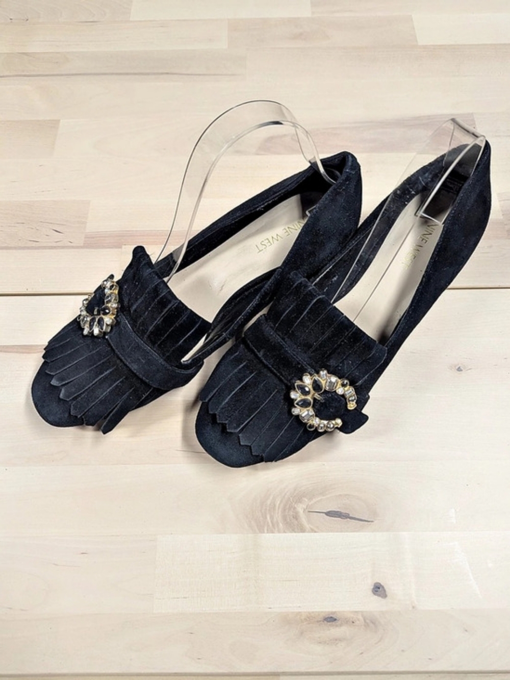 Nine West Wadley Loafer Pumps Black Embellished Fringe Heels